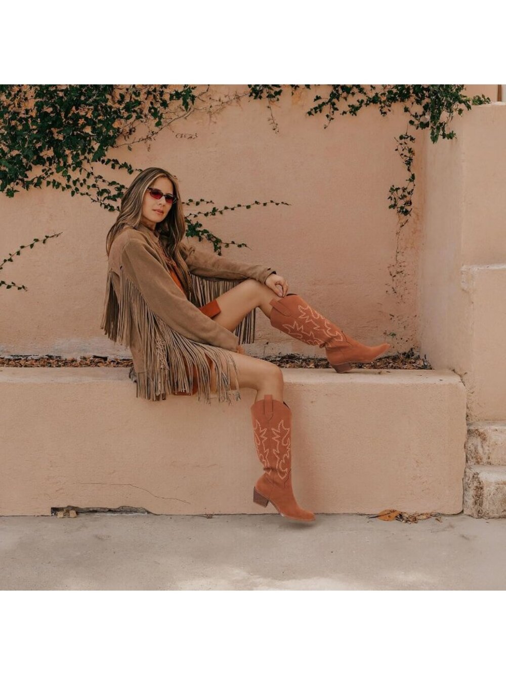 Women's Knee High Wide Calf Brown2 Cowgirl Boots Pull-On Pointed Toe Chunky Heel - Picture 6 of 6